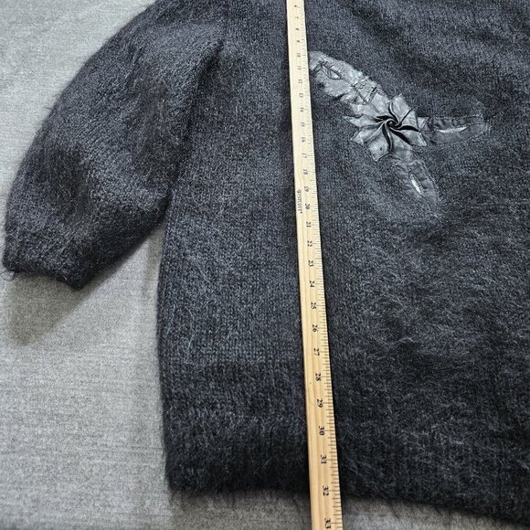 Handmade Cardigan Womens L Black Wool Blend Embellished Lined LS Whimsigoth Art - Picture 6 of 16